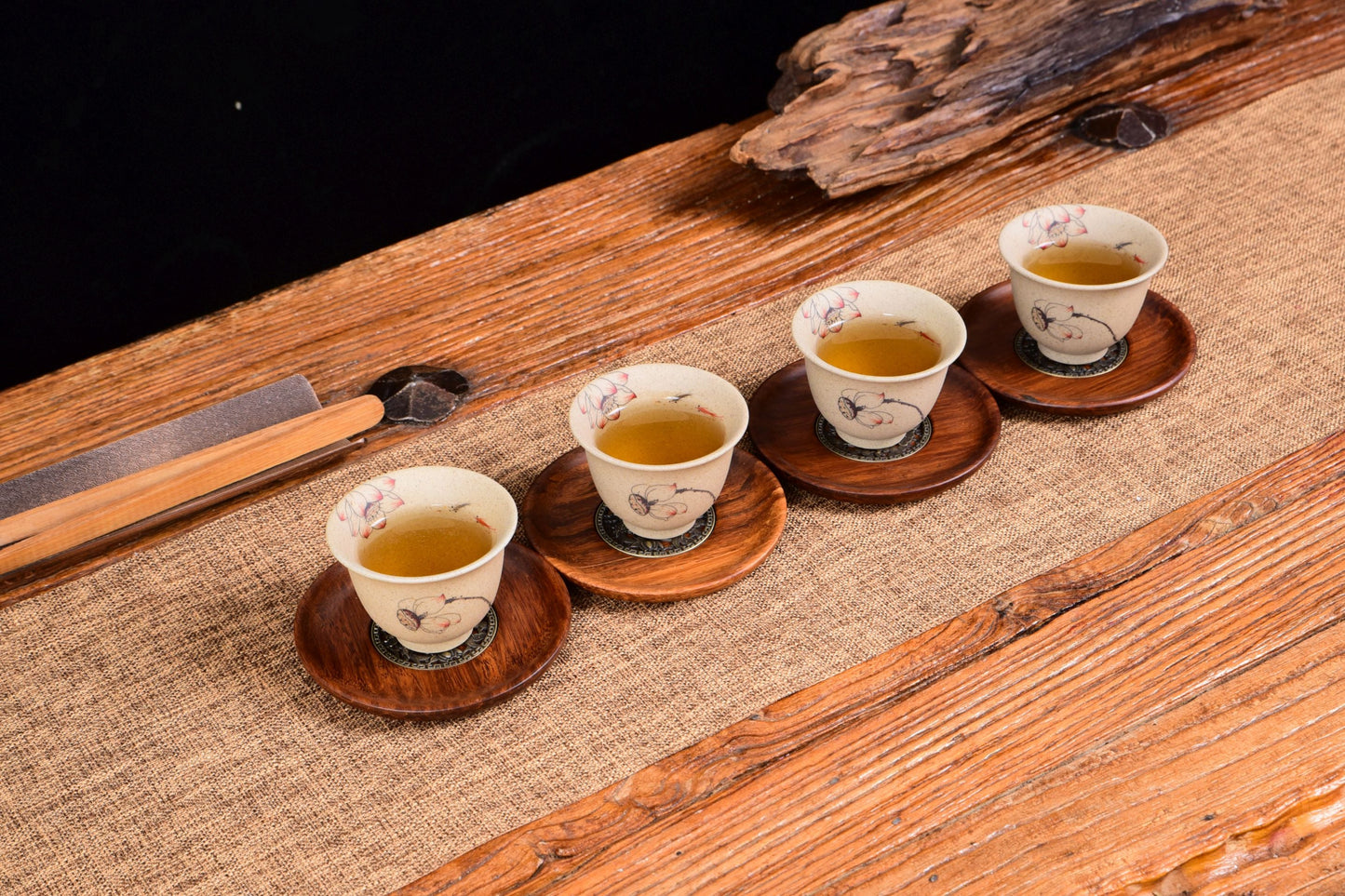 Lotus Flower and Goldfish Cu Tao Clay Cups