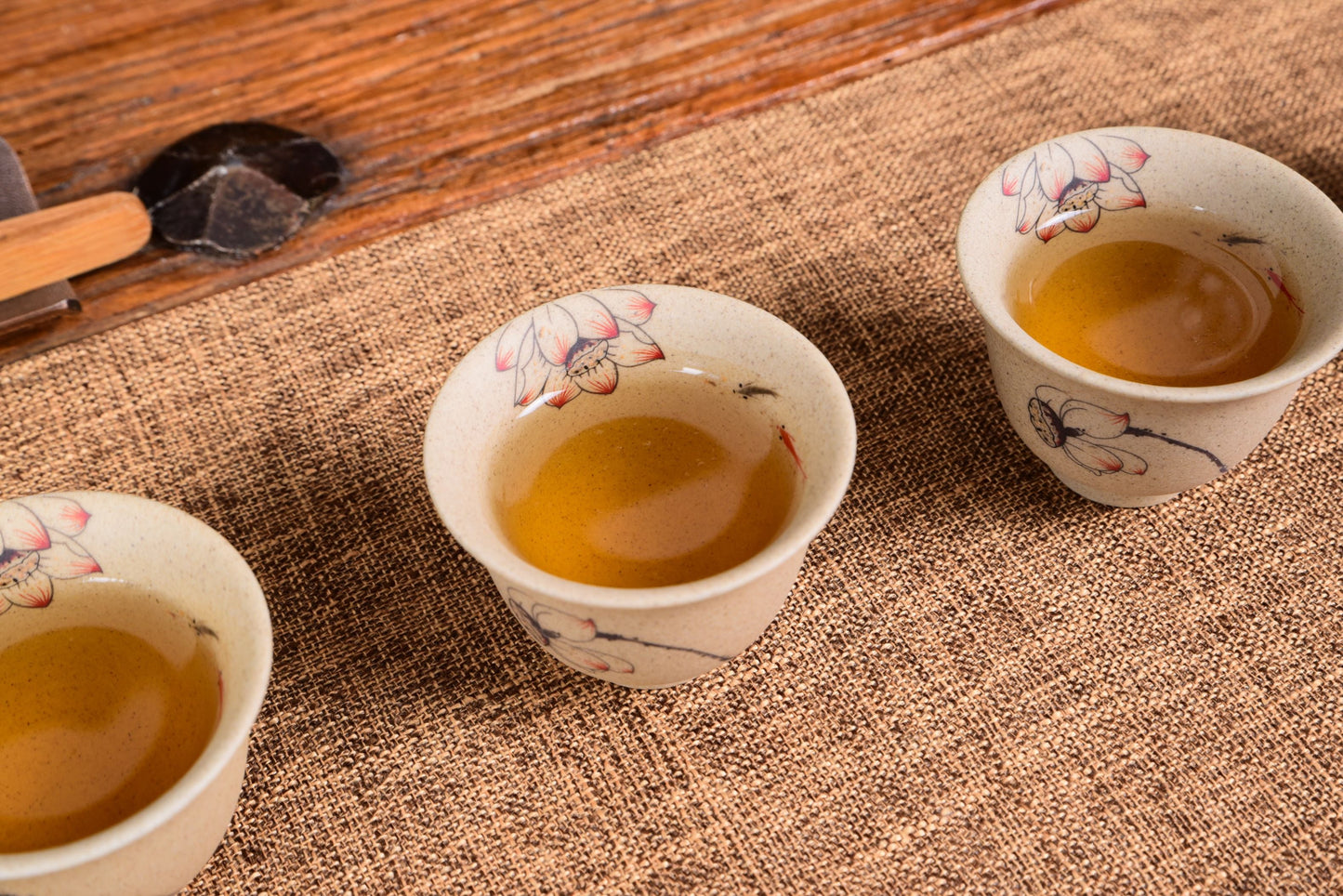 Lotus Flower and Goldfish Cu Tao Clay Cups