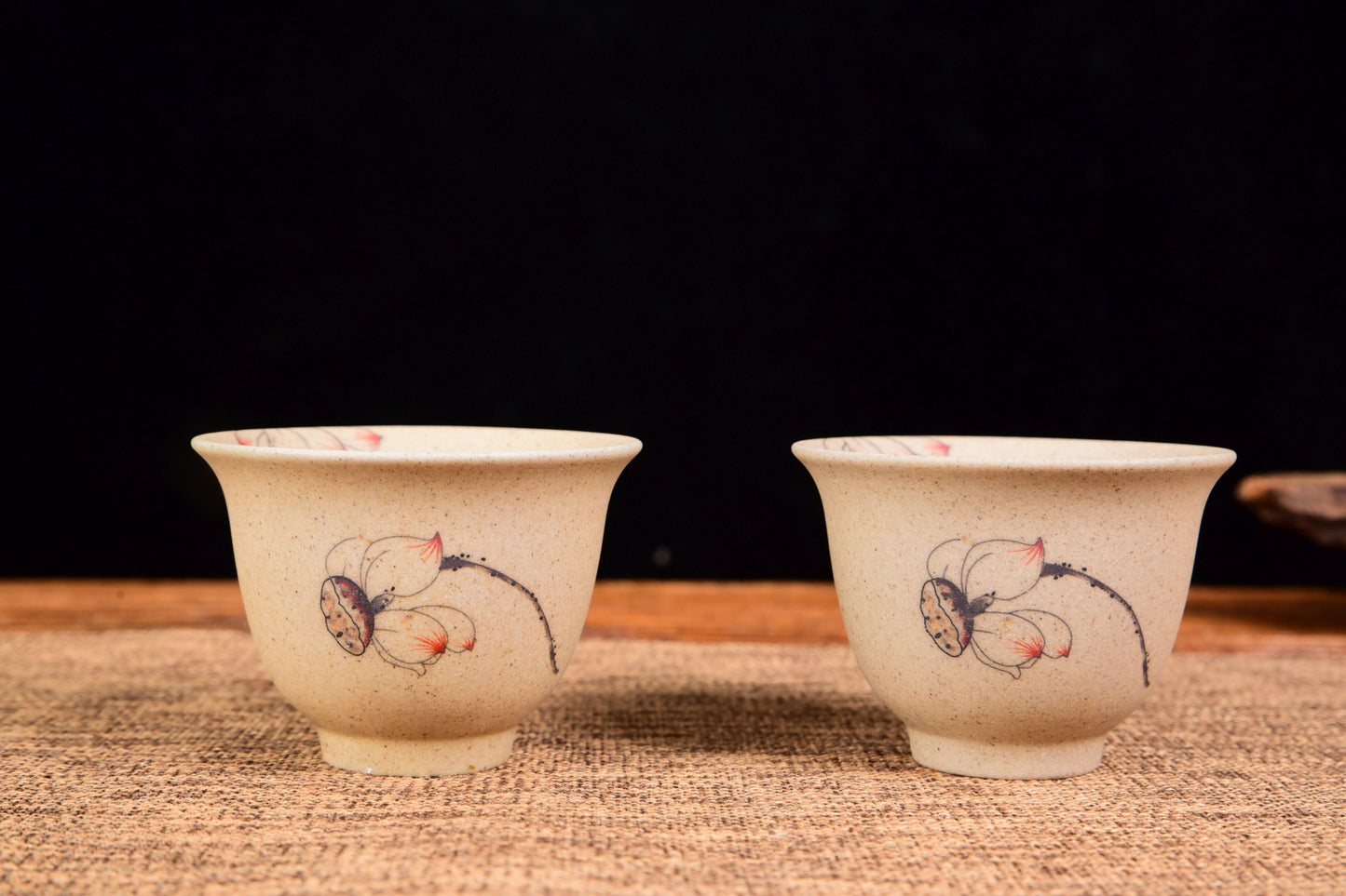 Lotus Flower and Goldfish Cu Tao Clay Cups