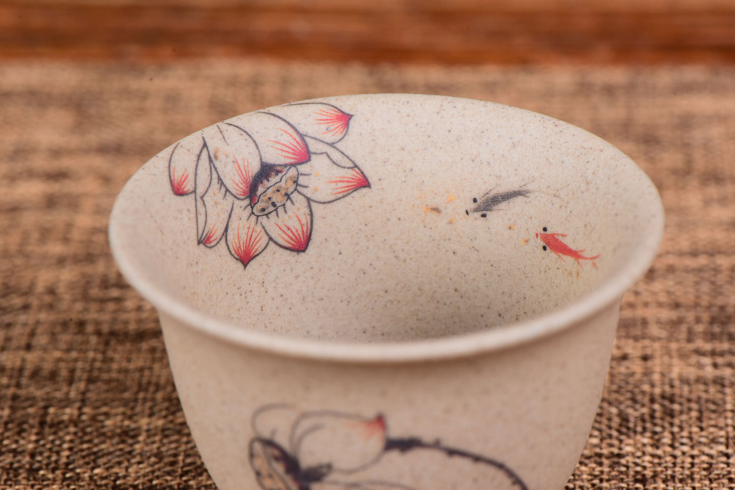 Lotus Flower and Goldfish Cu Tao Clay Cups