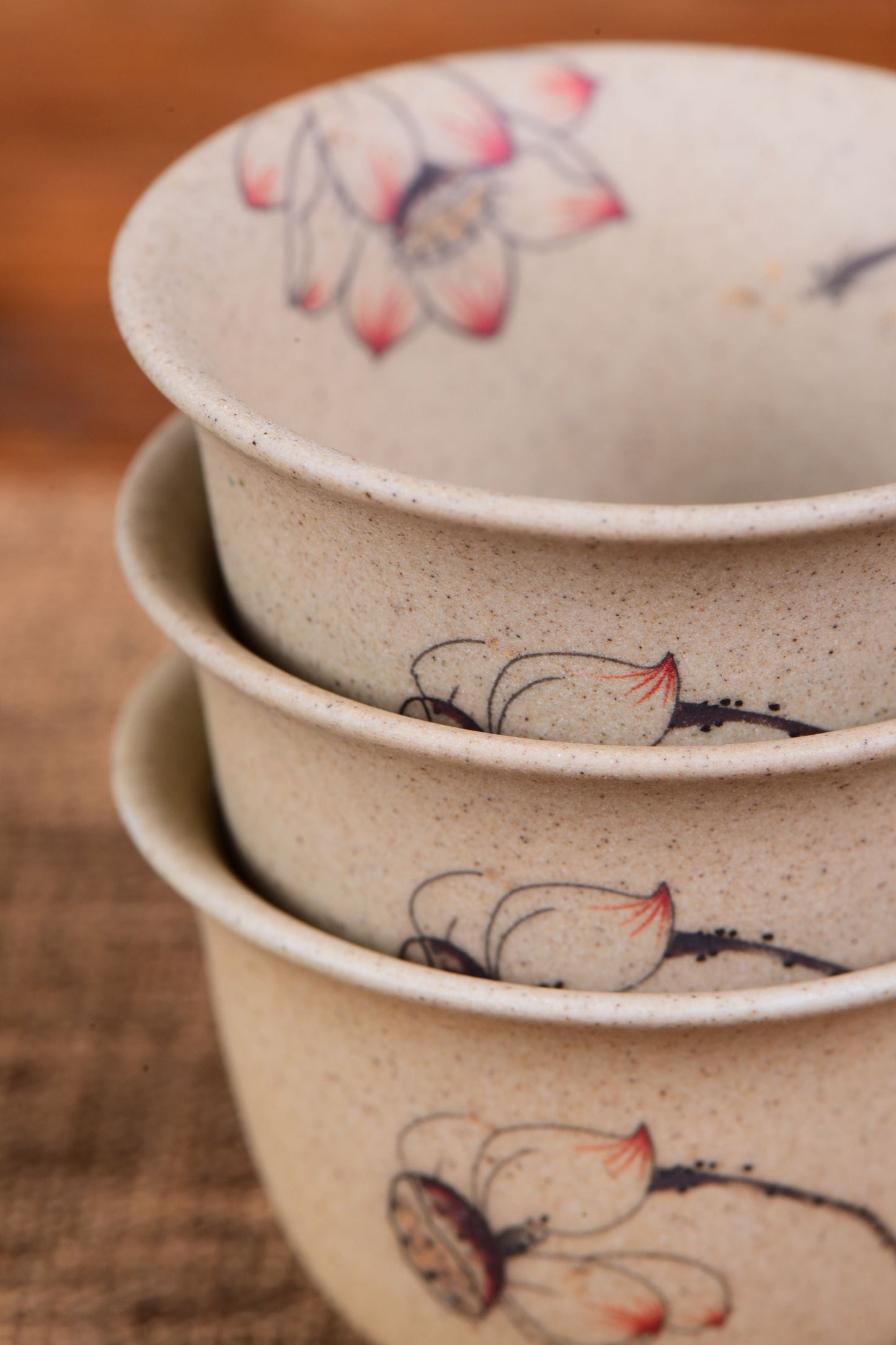 Lotus Flower and Goldfish Cu Tao Clay Cups