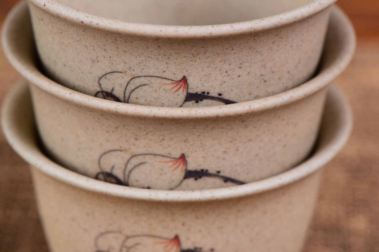 Lotus Flower and Goldfish Cu Tao Clay Cups